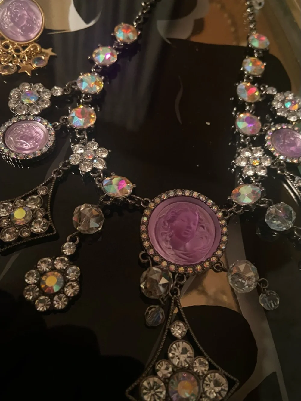Kirks Folly Aurora Crystal Statement Angel Necklace and Earring Set in Lavender